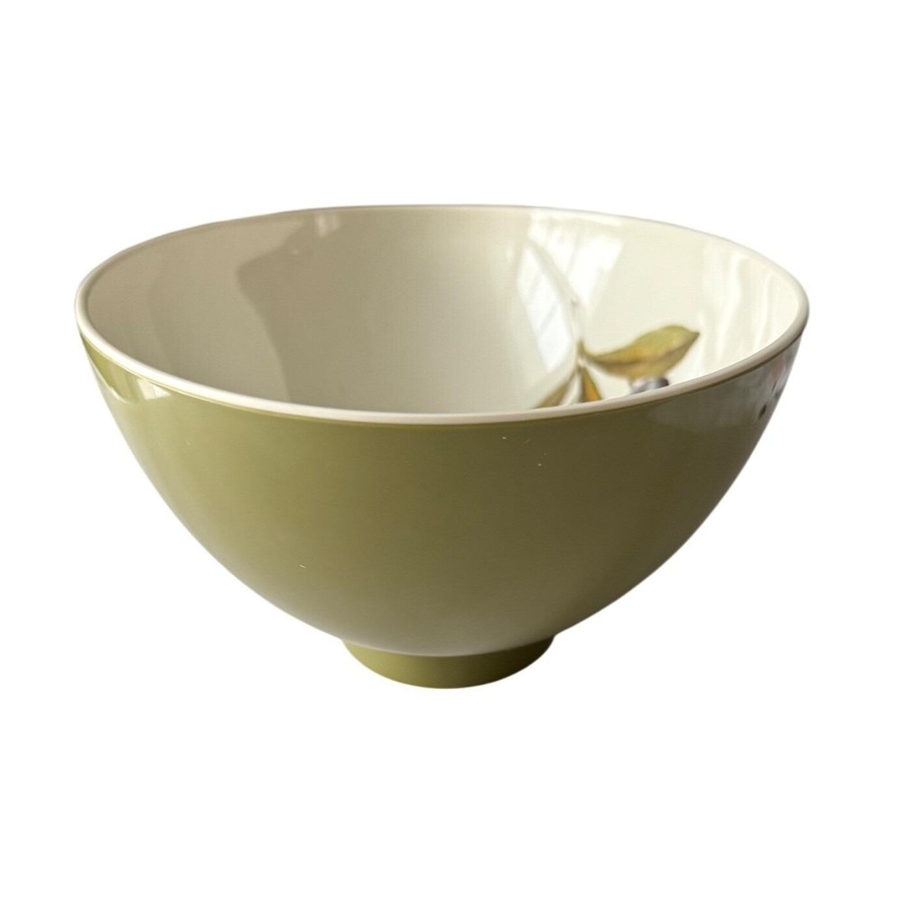Vintage 70s Avocado Green Melamine Pedestal‎ Bowl — Olive Branch Oval Melmac - Picture 5 of 9
